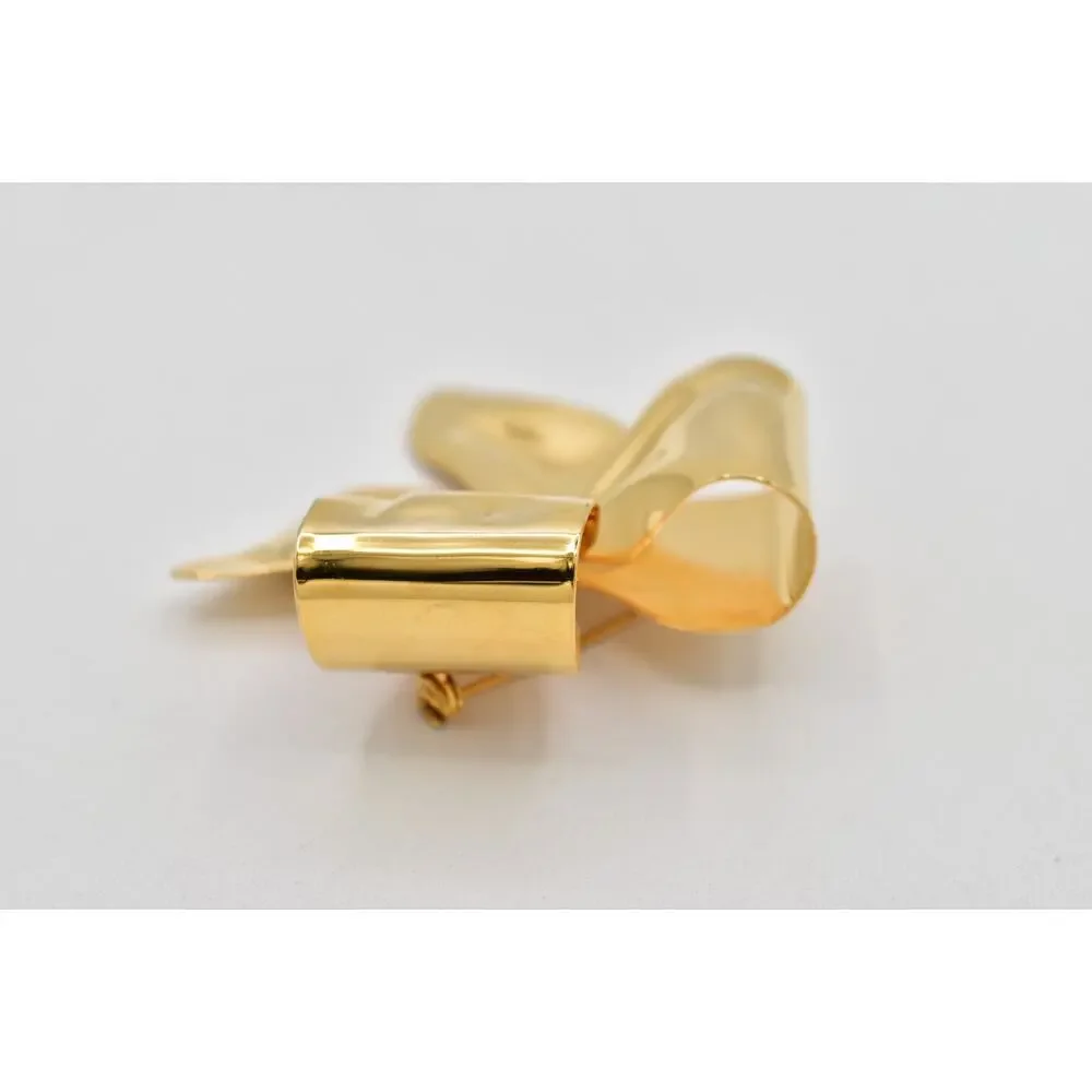 Vintage Chunky Gold Bow Brooch Pin Large Sculptural Ribbon Statement NOS BinA18